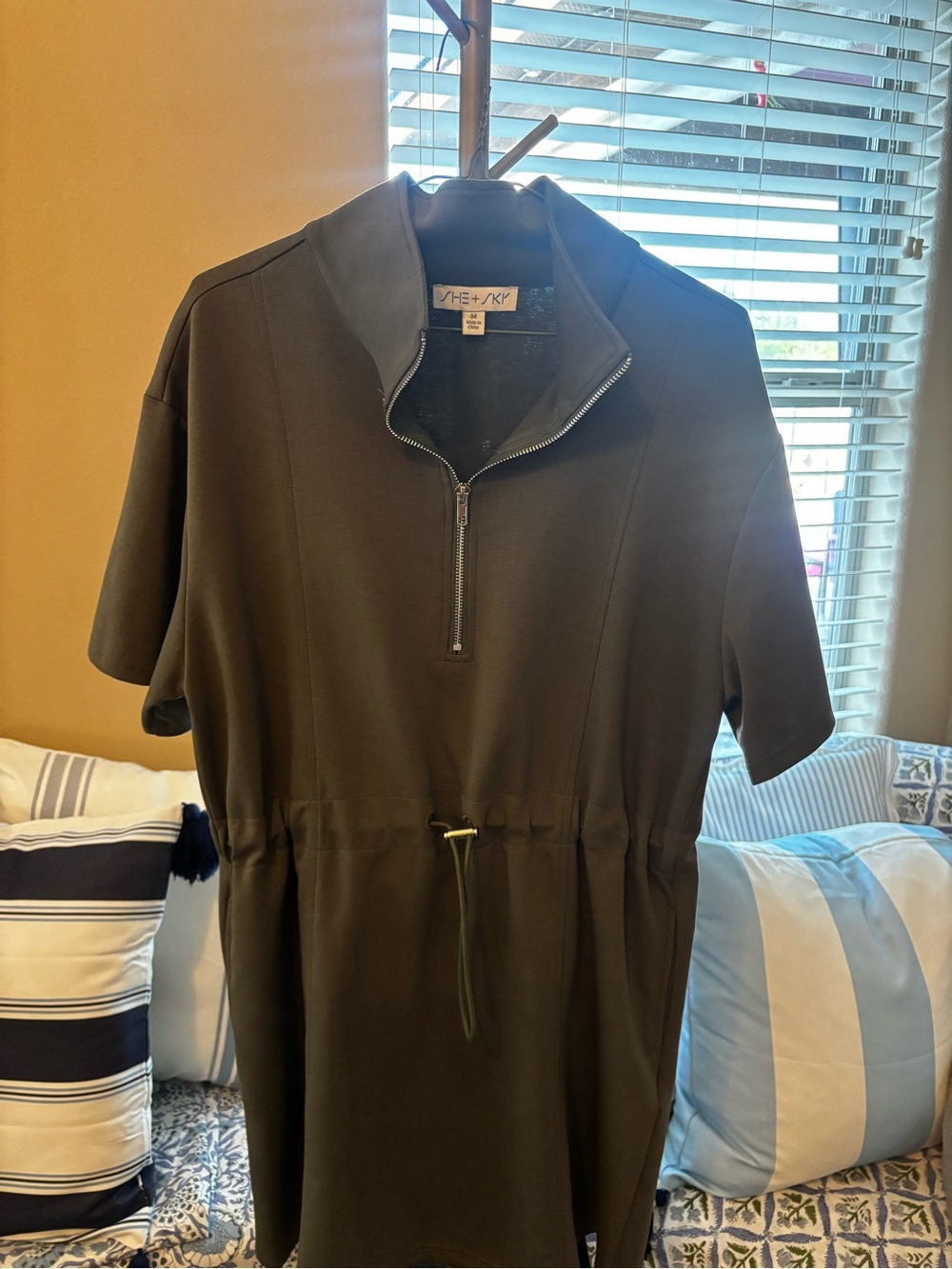 She + Sky Olive Green Half-Zip Utility Dress Size M